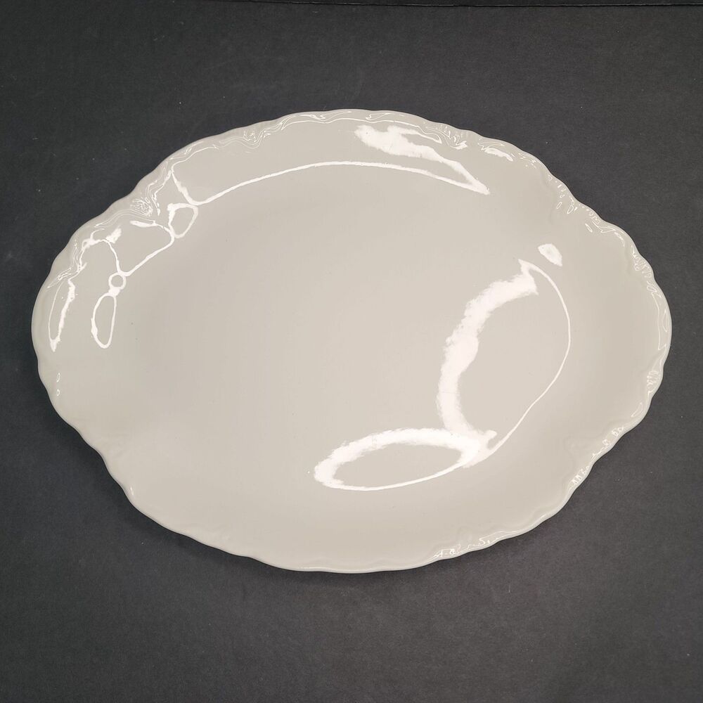 Vintage White Ceramic Oval Serving Platter Embossed USA Bottom Farmhouse 13"